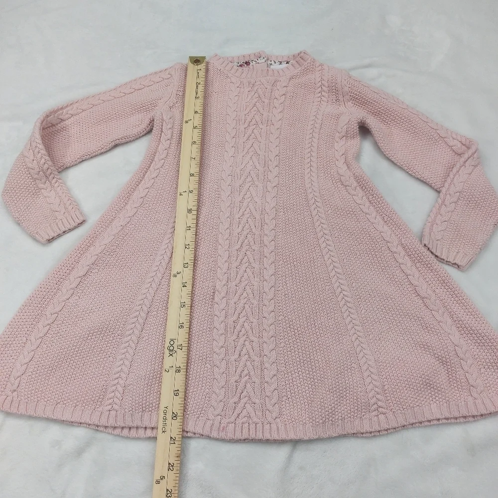TOMMY BAHAMA GIRLS PINK CABLE KNIT LONG SLEEVE COTTON BLEND SWEATER DRESS SIZE S - Picture 4 of 8